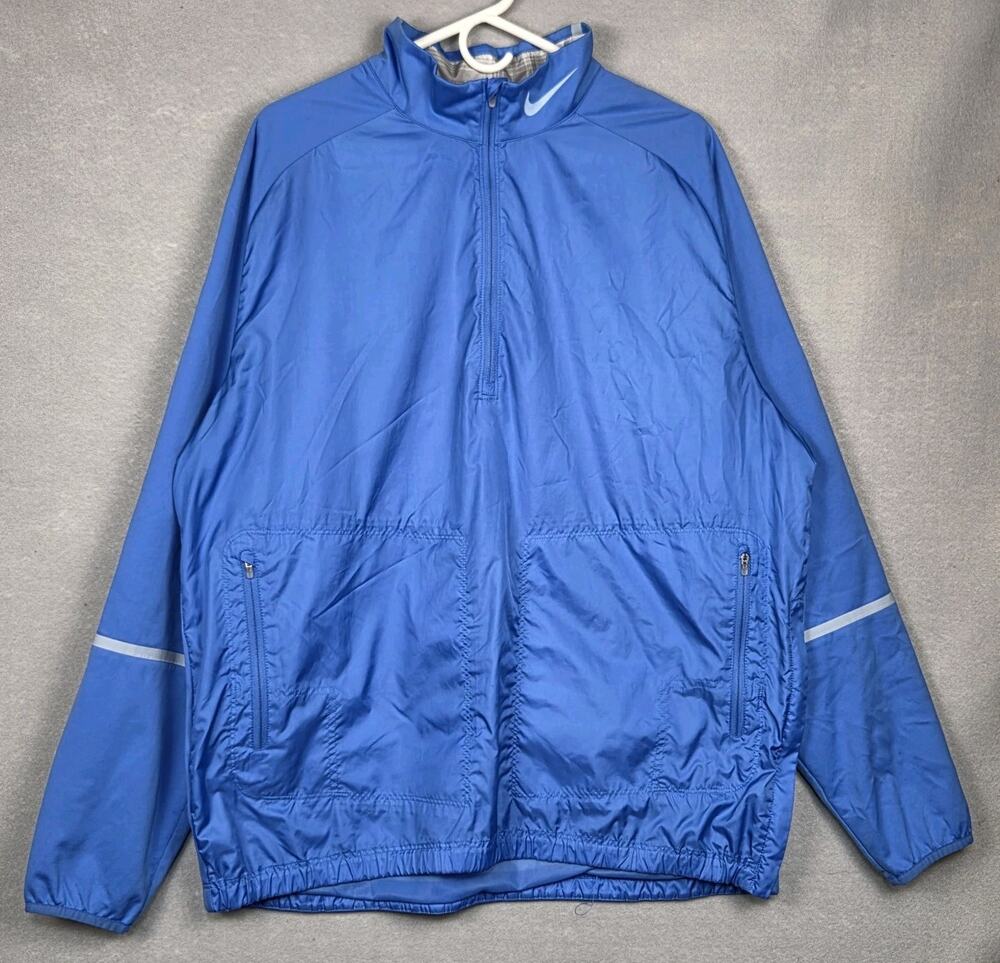 Nike Golf Jacket Mens XL Wind Rain 1/2 Zip Blue Gray Pullover Lined